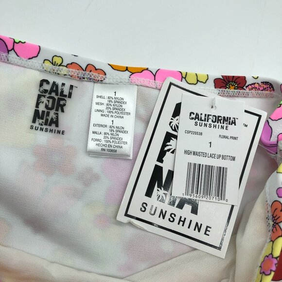 California Sunshine High Waisted Floral Bikini Bottom Lace-Up Sides White 1X - Picture 6 of 7